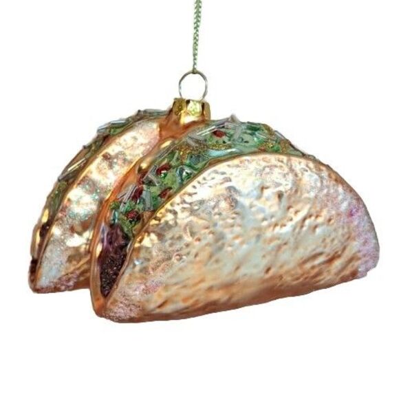 December Diamonds Tacos Glass Christmas Ornament 79-81719 4" Food Decor Holiday - Picture 1 of 3